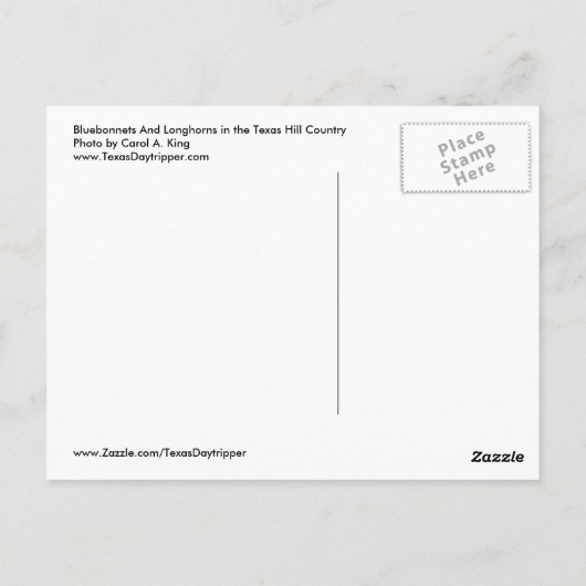 Bluebonnets and Longhorns, Texas Hill Country Briefkaart (Achterkant)