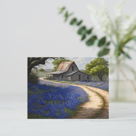 Bluebonnets and Old Barn in Texas Briefkaart (Staand voorkant)