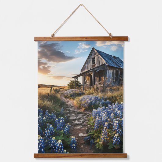 Bluebonnets and Old Barn in Texas Decoupage Hangend Wandkleed (Voorkant)