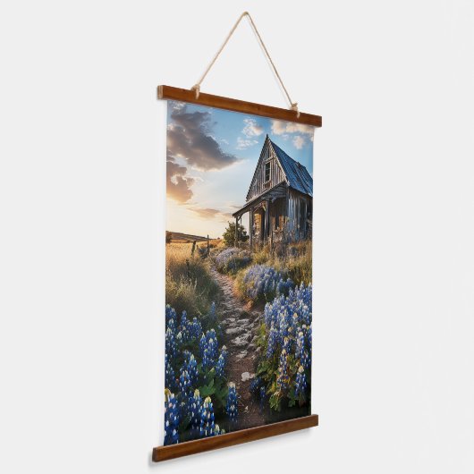 Bluebonnets and Old Barn in Texas Decoupage Hangend Wandkleed (Gebogen)