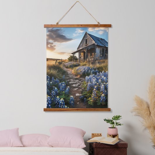 Bluebonnets and Old Barn in Texas Decoupage Hangend Wandkleed (Slaapkamer)