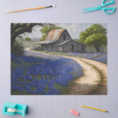 Bluebonnets and Old Barn in Texas Decoupage Tissuepapier (Craft)