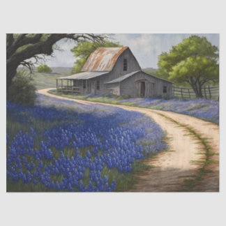Bluebonnets and Old Barn in Texas Decoupage Tissuepapier