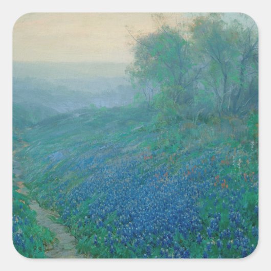 Bluebonnets bij zonsopgang, Onderdonk Vierkante Sticker (Voorkant)