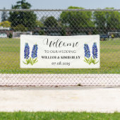 Bluebonnets Blauw Bloemen Rustieke Elegante Bruilo Spandoek (Insitu)
