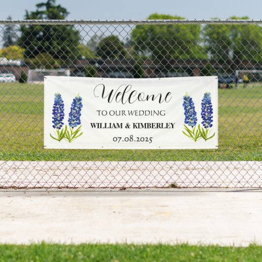 Bluebonnets Blauw Bloemen Rustieke Elegante Bruilo Spandoek (Insitu)