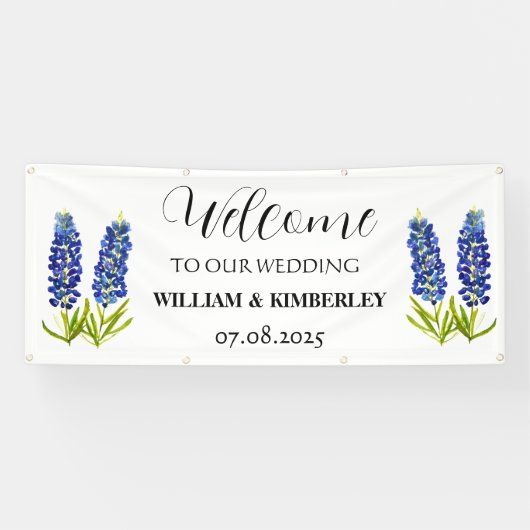 Bluebonnets Blauw Bloemen Rustieke Elegante Bruilo Spandoek (Horizontaal)