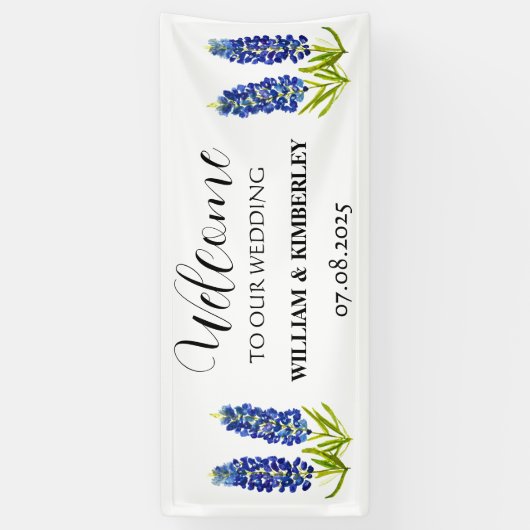 Bluebonnets Blauw Bloemen Rustieke Elegante Bruilo Spandoek (Verticaal)