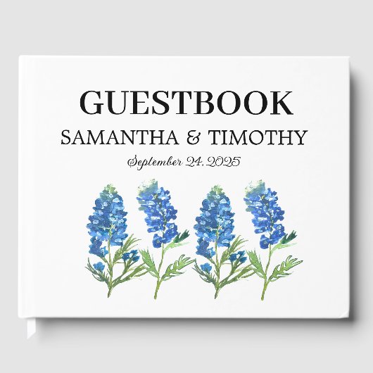 Bluebonnets Blauw Bloemen Texas Bloemen Bruiloft Gastenboek (Voorkant)