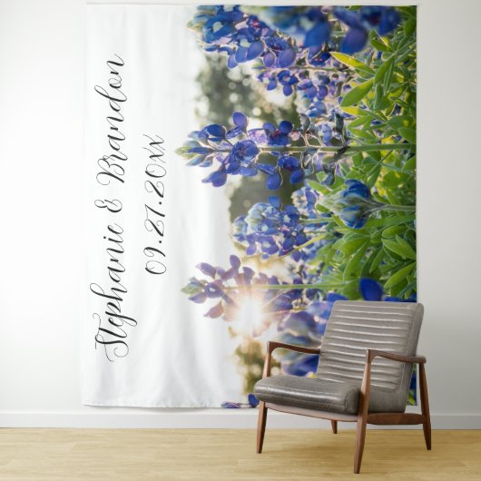 Bluebonnets Blauw Bloemen Texas Bruiloft Fotocabin Wandkleed (In situ)
