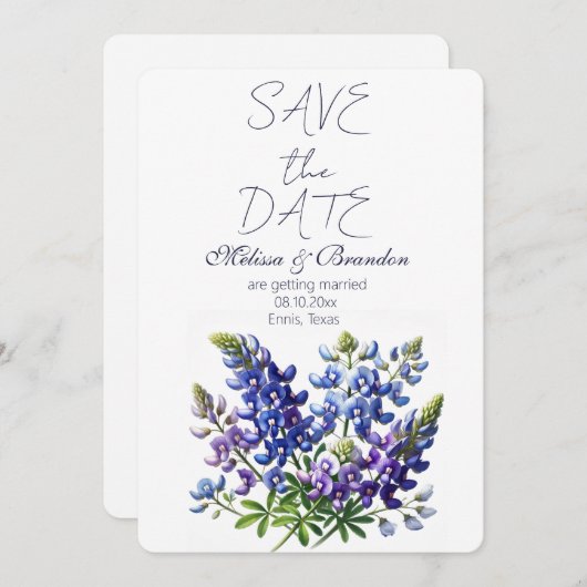 Bluebonnets Blauw Bloemen Texas Rustieke Bruiloft Kaart (Voorkant / Achterkant)