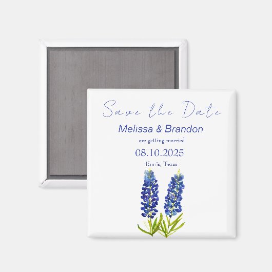 Bluebonnets Blauw Bloemen Texas Rustieke Bruiloft Magneet (Voorkant / Achterkant)