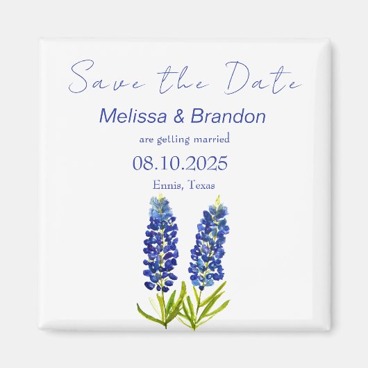 Bluebonnets Blauw Bloemen Texas Rustieke Bruiloft Magneet (Voorkant)