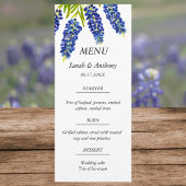 Bluebonnets Blauw Bloemen Waterverf Trouwvoedsel Menu