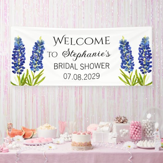 Bluebonnets Blauwe Bloemen Rustieke Bruiloft Feest Spandoek (Feest)