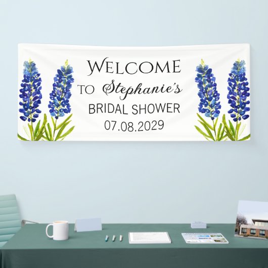 Bluebonnets Blauwe Bloemen Rustieke Bruiloft Feest Spandoek (Beurs)