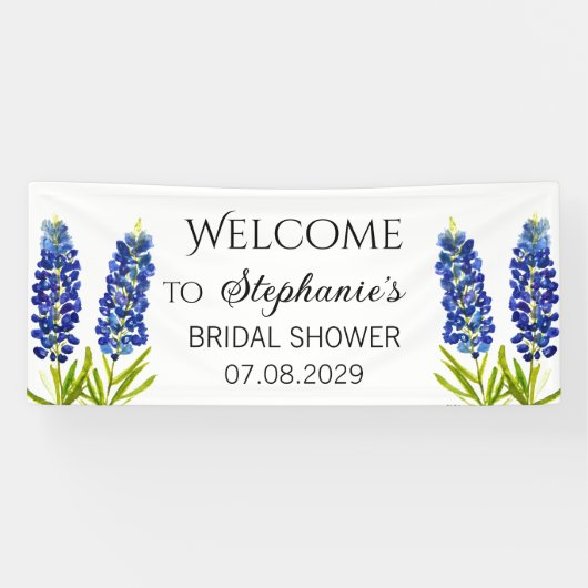 Bluebonnets Blauwe Bloemen Rustieke Bruiloft Feest Spandoek (Horizontaal)
