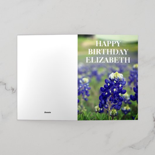 Bluebonnets Blauwe Bloemen Texas Bloemen Verjaarda Folie Wenskaart (Buiten Laag)