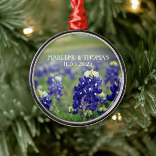 Bluebonnets Blauwe Bloemen Texas Bloemige Bruiloft Metalen Ornament