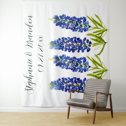 Bluebonnets Blauwe Bloemen Texas Bruiloft Foto Boo Wandkleed (In situ)