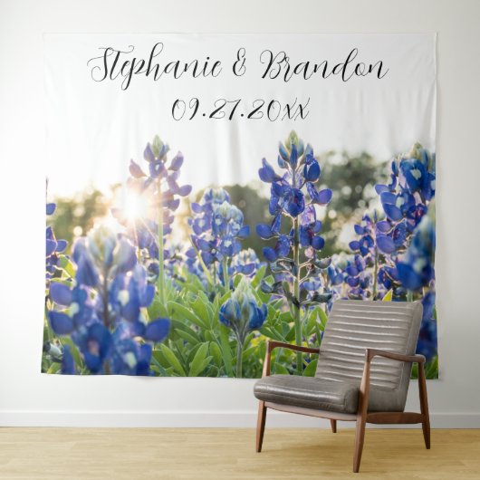 Bluebonnets Blauwe Bloemen Texas Bruiloft Foto Boo Wandkleed (In Situ (horizontaal))