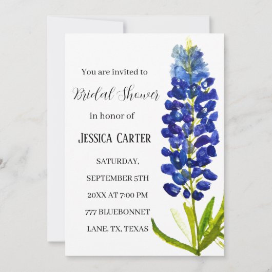 Bluebonnets Bloemen Waterverf Boho Vrijgezellenfee Kaart (Voorkant)