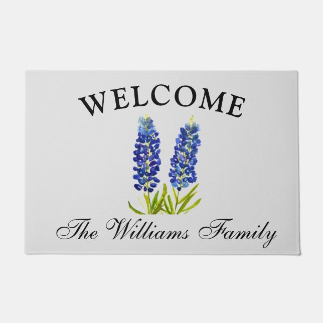 Bluebonnets Bloemen Waterverf Elegante Bloemen Deurmat (Voorkant)