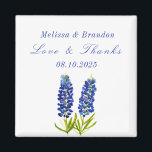 Bluebonnets Blue Floral Texas Wedding Dank u Magneet<br><div class="desc">Bluebonnets,  waterverf blauw bloemenbruiloft Dank u magneten. Texas staat bloemen. Uniek,  handgeschilderd kunstwerk van kunstenaar Monika Howarth. U kunt het personaliseren met uw gegevens.</div>