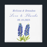 Bluebonnets Blue Floral Texas Wedding Dank u Magneet<br><div class="desc">Bluebonnets,  waterverf blauw bloemenbruiloft Dank u magneten. Texas staat bloemen. Uniek,  handgeschilderd kunstwerk van kunstenaar Monika Howarth. U kunt het personaliseren met uw gegevens.</div>