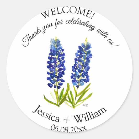 Bluebonnets bruid en bruidegom rustieke moderne br ronde sticker (Voorkant)