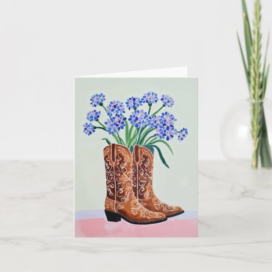 Bluebonnets Cowgirl Boot Hand geschilderd Texas Kaart (Voorkant)