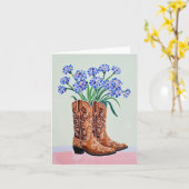 Bluebonnets Cowgirl Boot Hand geschilderd Texas Kaart (Gele Bloem)