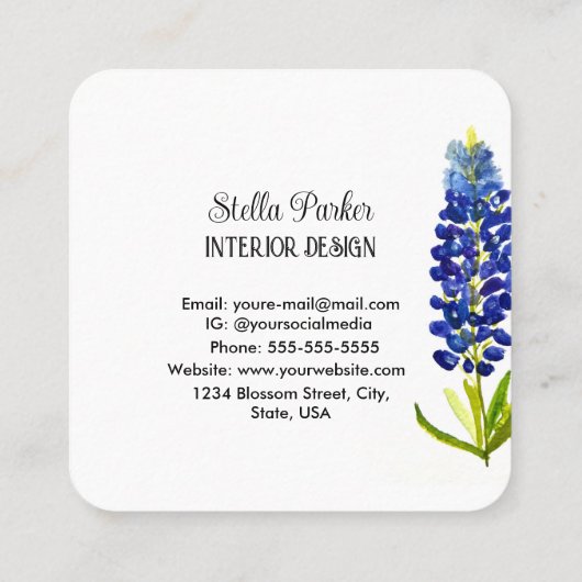 Bluebonnets Elegant Floral Texas Visitekaartje (Achterkant)