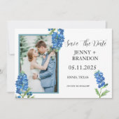 Bluebonnets Elegant Modern Blauw Bloemen Foto Save The Date (Voorkant)