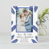 Bluebonnets Elegant Modern Blauw Bloemen Foto Save The Date (Staand voorkant)