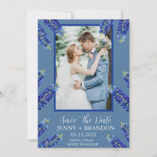 Bluebonnets Elegant Modern Blauw Bloemen Foto Save The Date