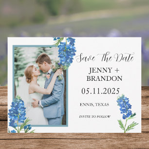 Bluebonnets Elegant Modern Blauw Bloemen Foto Save The Date