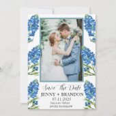 Bluebonnets Elegant Modern Blauw Bloemen Foto Save The Date (Voorkant)