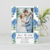 Bluebonnets Elegant Modern Blauw Bloemen Foto Save The Date (Staand voorkant)