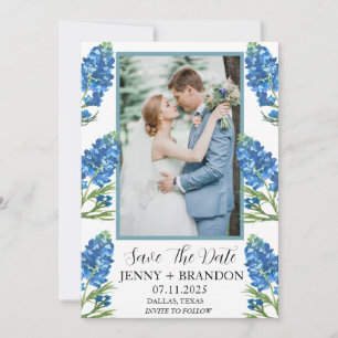 Bluebonnets Elegant Modern Blauw Bloemen Foto Save The Date