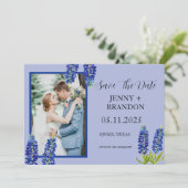 Bluebonnets Elegant Modern Blauw Bloemen Foto Save The Date (Staand voorkant)