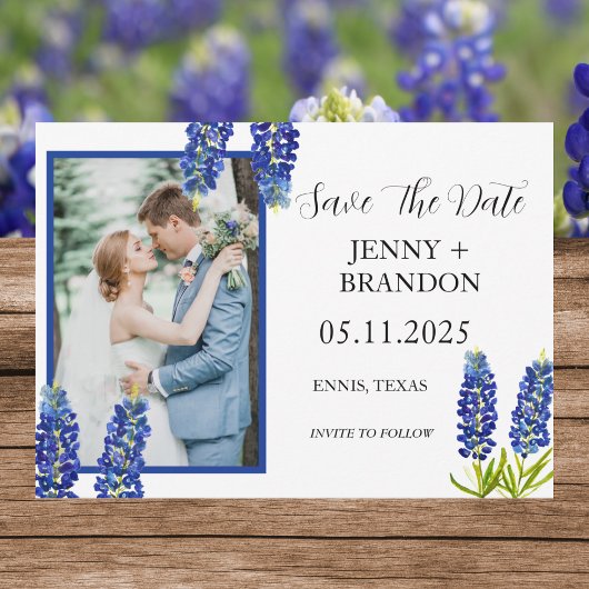 Bluebonnets Elegante Moderne Blauwe Bloemen Foto Save The Date