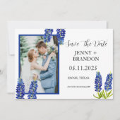 Bluebonnets Elegante Moderne Blauwe Bloemen Foto Save The Date (Voorkant)