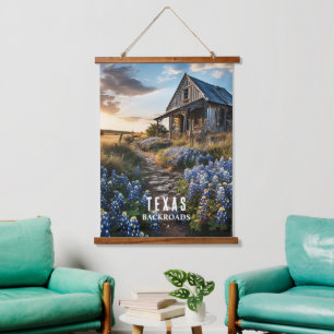 Bluebonnets en oude schuur in Texas Decoupage Hangend Wandkleed