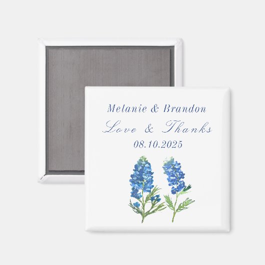 Bluebonnets Floral Blue Wedding Dank u Magneet (Voorkant / Achterkant)
