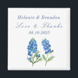Bluebonnets Floral Blue Wedding Dank u Magneet<br><div class="desc">Bluebonnets,  waterverf blauw bloemenbruiloft Dank u magneten. Texas staat bloemen. Uniek,  handgeschilderd kunstwerk van kunstenaar Monika Howarth. U kunt het personaliseren met uw gegevens.</div>