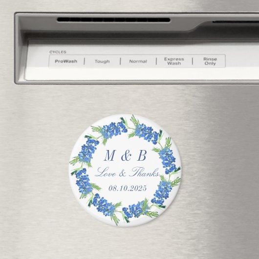 Bluebonnets Floral Monogram Bruiloft Dank u Magneet (Insitu (Vaatwasser))