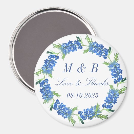 Bluebonnets Floral Monogram Bruiloft Dank u Magneet (Voorkant / Achterkant)