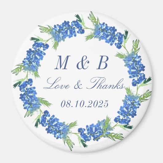 Bluebonnets Floral Monogram Bruiloft Dank u Magneet (Voorkant)