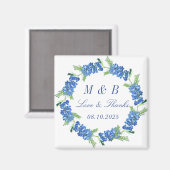 Bluebonnets Floral Monogram Bruiloft Dank u Magneet (Voorkant / Achterkant)